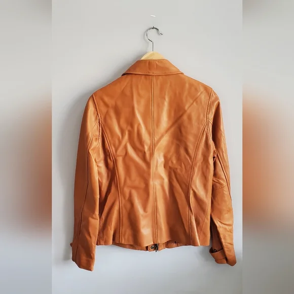 Eddie Bauer Classic Tan lambs Leather Jacket. womens small. EUC - Picture 7 of 8